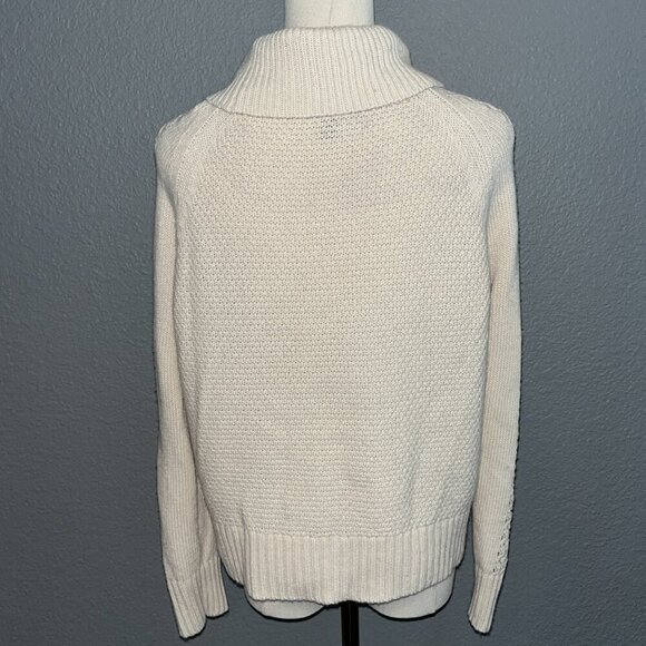 J CREW Cowl Neck Wool Blend Cable Sweater Embellished with Navy & Cream Lace - S - Picture 5 of 9